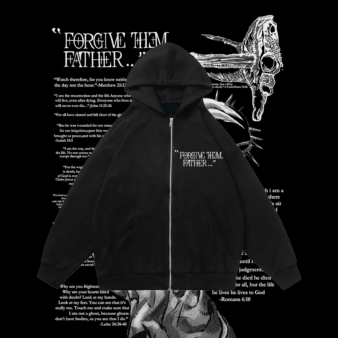 100% Cotton™️ Forgive Them,Father Bible Verses Printed Zip Up Hoodie ...